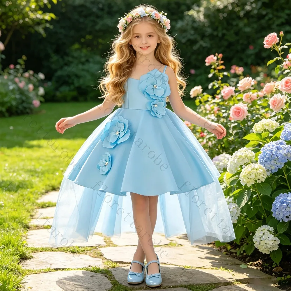 Customized Floral Applique Flower Girl Dress Square Neck Sleeveless Tulle Ball Gown Wedding Birthday Party Formal Evening Wear