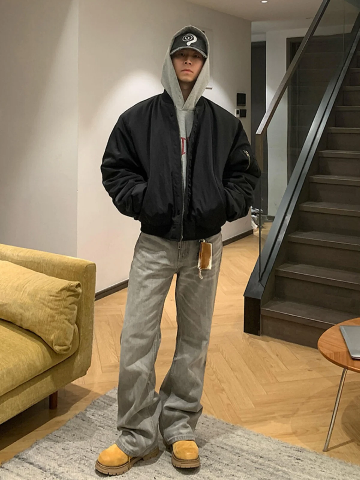 

Thiened American Retro Pilot Jaet for Men Autumn Winter Street Sle Baseball Coat Youth Trendy Outerwear Cotton Jaet