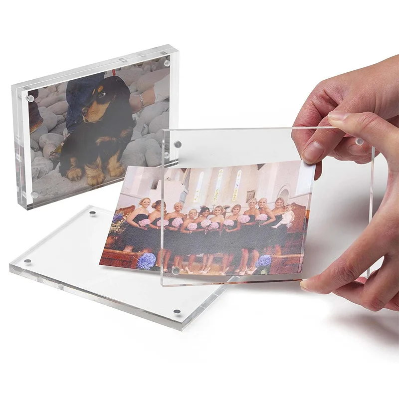 Acrylic Magnetic Picture Frame Clear Floating Double Sided Plexi Glass Magnet Lucite Frames For Family Baby Wedding Card Display