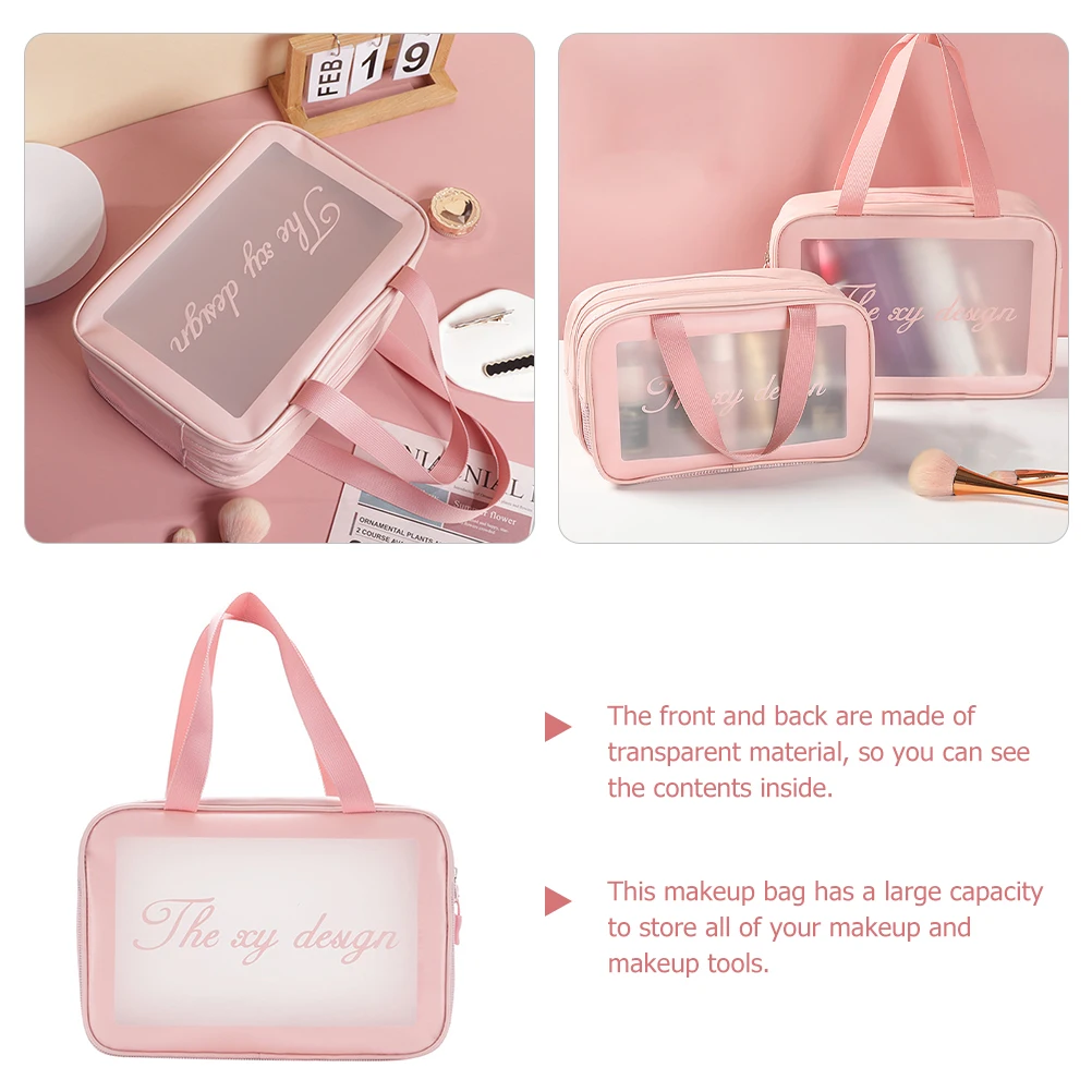 

Large Capacity Clear Travel Makeup Bag Pink Small 26 5x12 5x16 5cm Toiletries Storage Women Plane Trip Dry Wet Separate