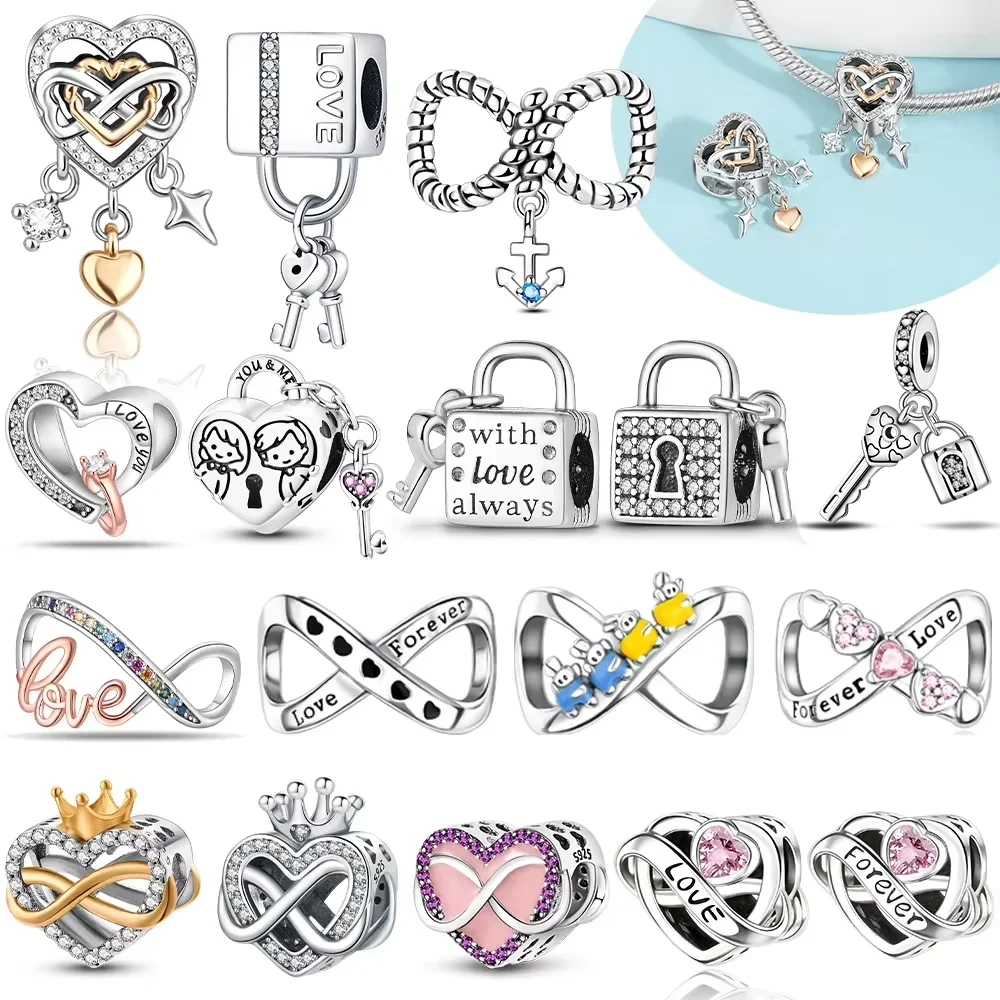 

Изысканные подвески из серебра 925 пробы, оригинальный ключ с замком, неограниченное количество розовых цирконов, дизайнерские бусины в форме сердца, подходят для браслета, женские украшения, подарки своими руками