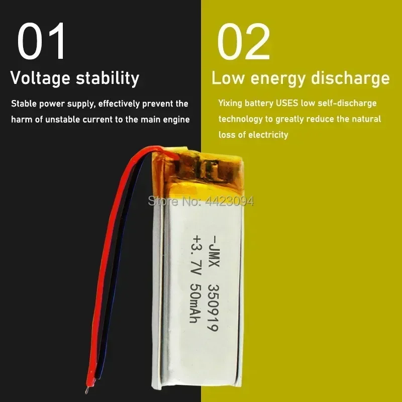 350919 3.7v 50mAh Lithium Polymer Li-Po li ion Rechargeable Battery For BT headset MP3 massage stick selfie Smart watch