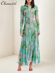 French Romantic Dress 2023 Spring New High-End Temperament Printed Single-Breasted Dress Vacation Style Feminine Long Dress