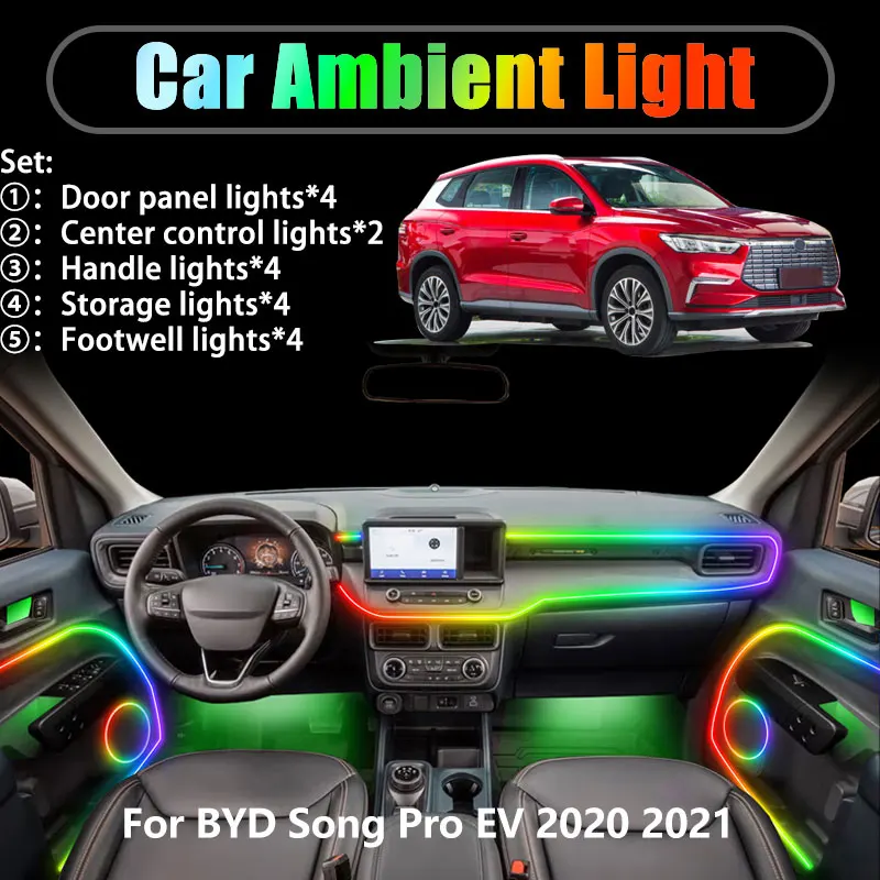 

For BYD Song Pro EV 2020 2021 2/18 in 1 Car ambient lighting Led trunk interior led lights USB RGB Ensemble Streamer Auto Parts
