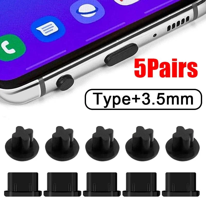 3 conjuntos/1 conjunto de plugue antipoeira de silicone para entrada de 3,5 mm e porta tipo C, tampa contra poeira universal para telefone tablet laptop Samsung Huawei.