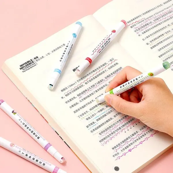 라인 모양 하이라이터 펜, 멀티 컬러 롤러 팁 커브 라이너 마커, 참신한 문구, 학교 그래피티 아트 펜, 6 개