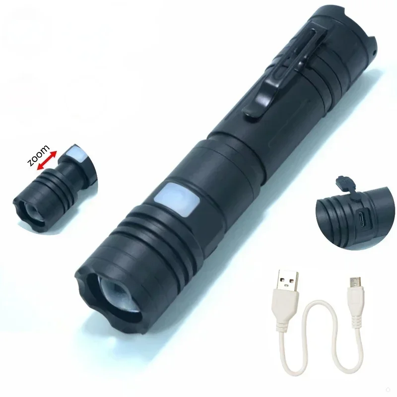 V7 XM-L2 Led Flashlight 1600lumens 5 Modes Camping Rescuing Climbing USB Rechargeable Zoomable Torch Flash Light with Clip