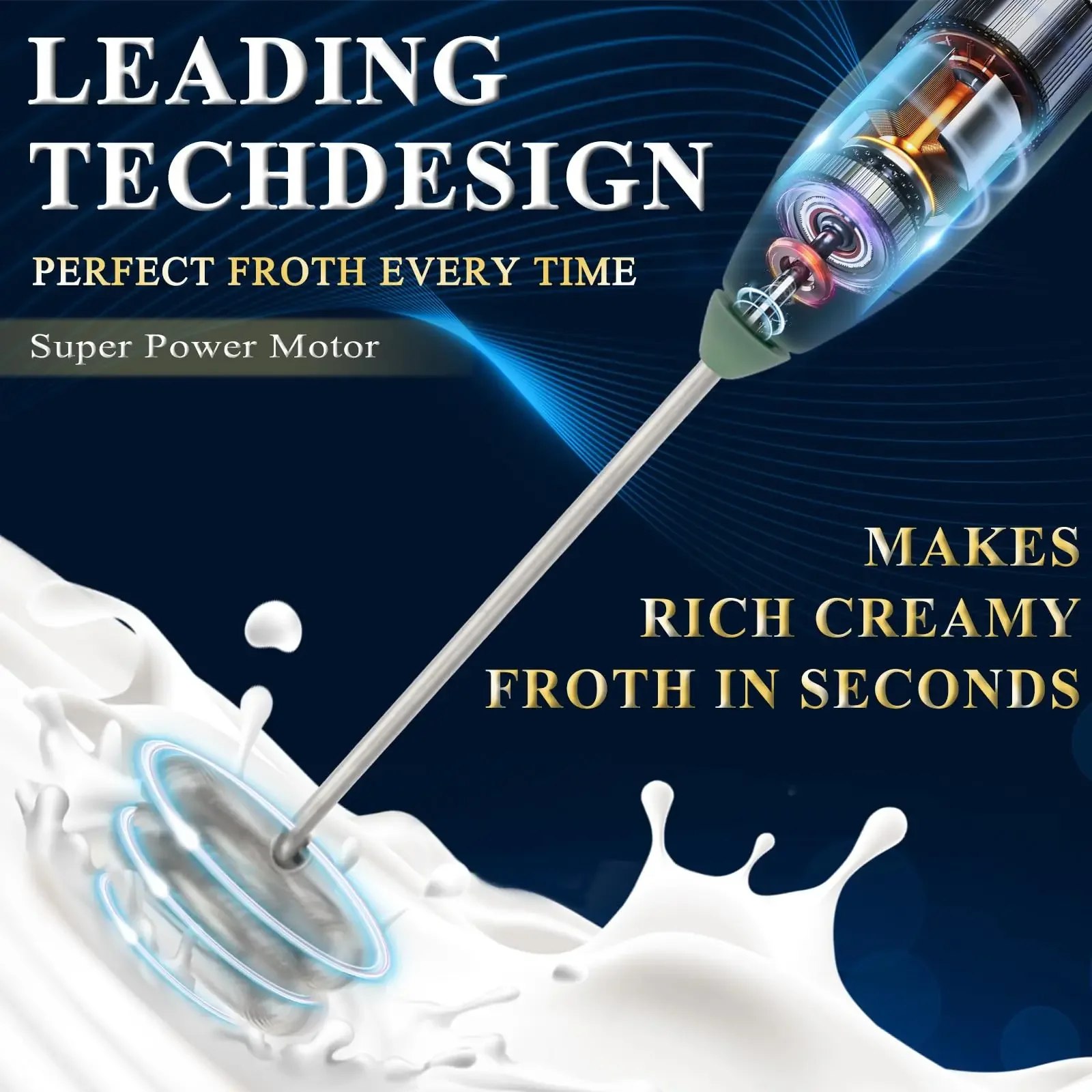 Kitchen Powerful Milk Frother Handheld Foam Maker for Lattes - Whisk Drink Mixer for Coffee Electric Rechargeable Egg Beater