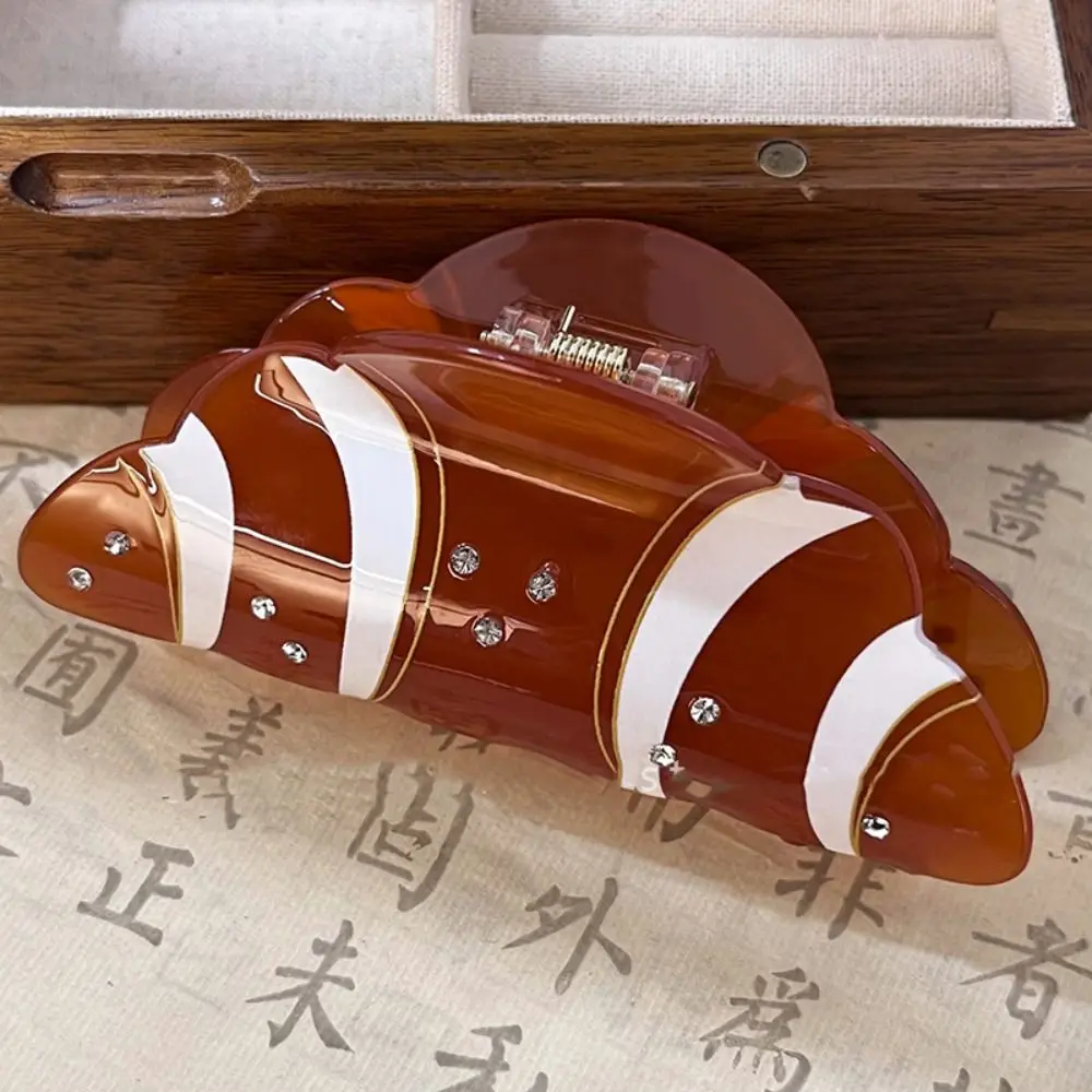 

Korean Style Croissant Hair Claw Funny Headwear French Diamond Crab Clip Coffee Kawaii Acetic Acid Shark Clip Headdress