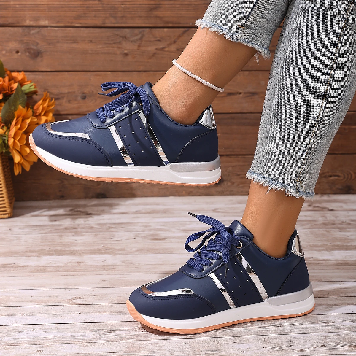 New Women Sneakers Platform Shoes Leather Patchwork Casual Sport Shoes Ladies Outdoor Running Vulcanized Shoes Zapatillas Mujer