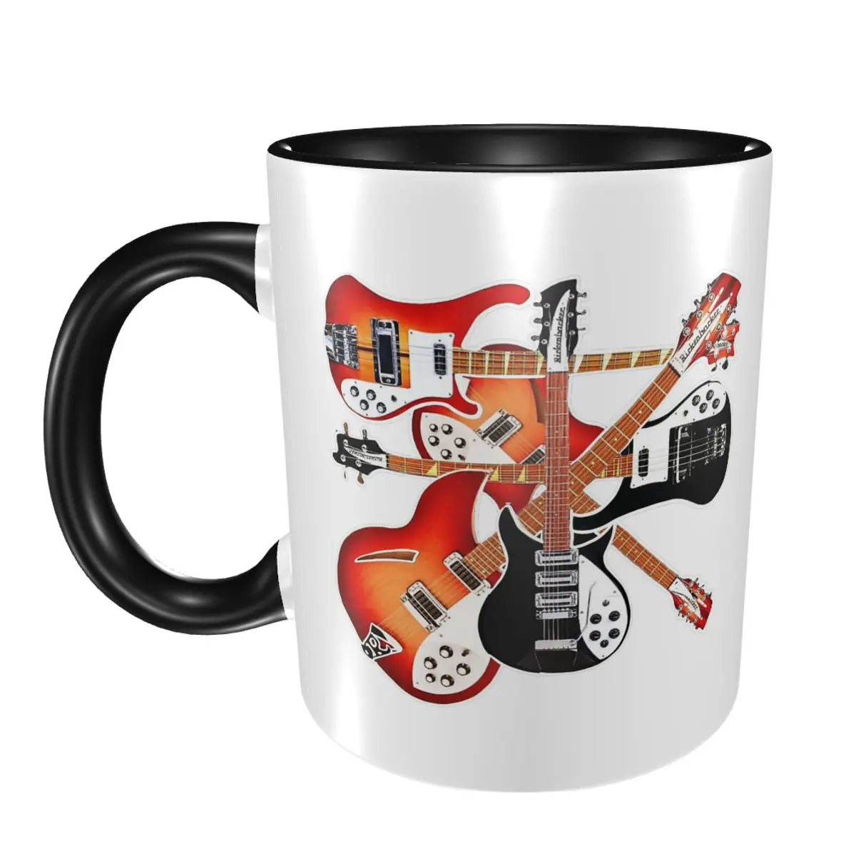Rickenbacker الغيتار الاحتفال مجردة الفن الكولاج القدح مضحك أكواب القهوة السيراميك أكواب الشاي كوب حليب درينكوير هدايا للجنسين