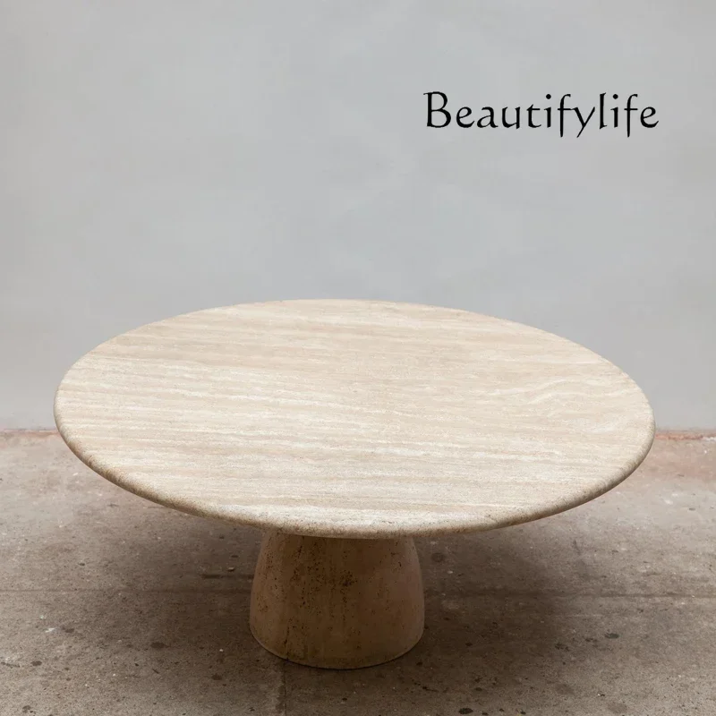 

BJ YY Modern Minimalist Design Huangdong Stone Coffee Table, Round Marble Living Room Sofa Art Coffee Table