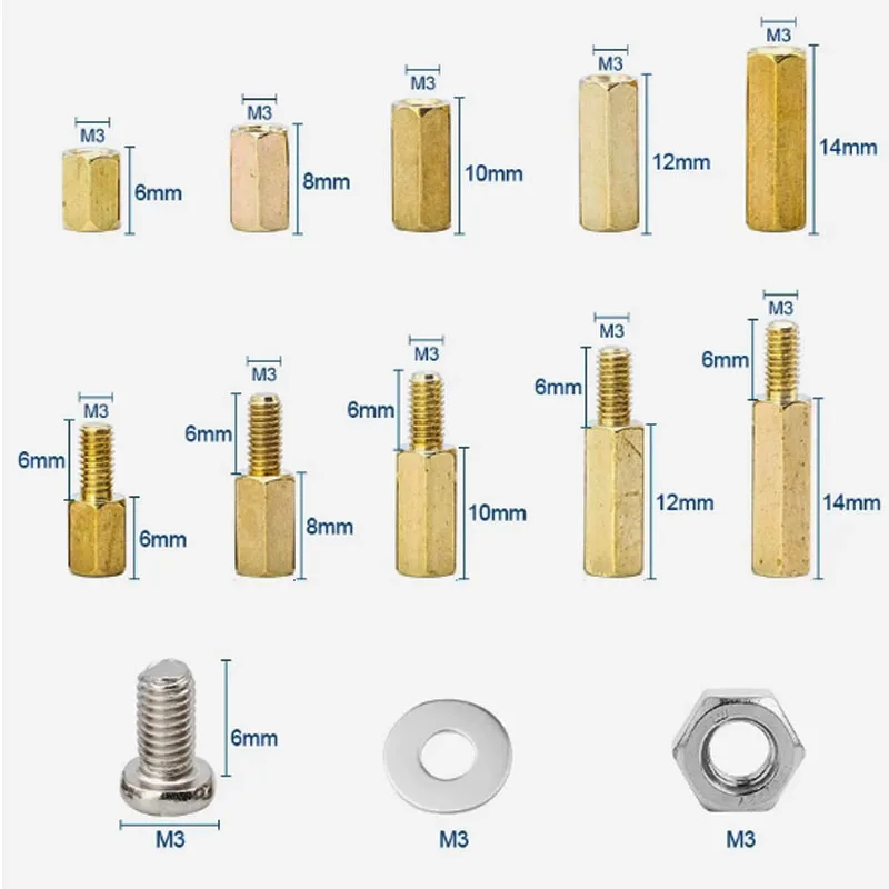 Copper Post Hexagonal Copper Post Screws Boxed Stud Assortment Sample Case M3*6 8 10 12 14  M3*6+6 M3*8+6 M3*10+6  ni box 910PCS