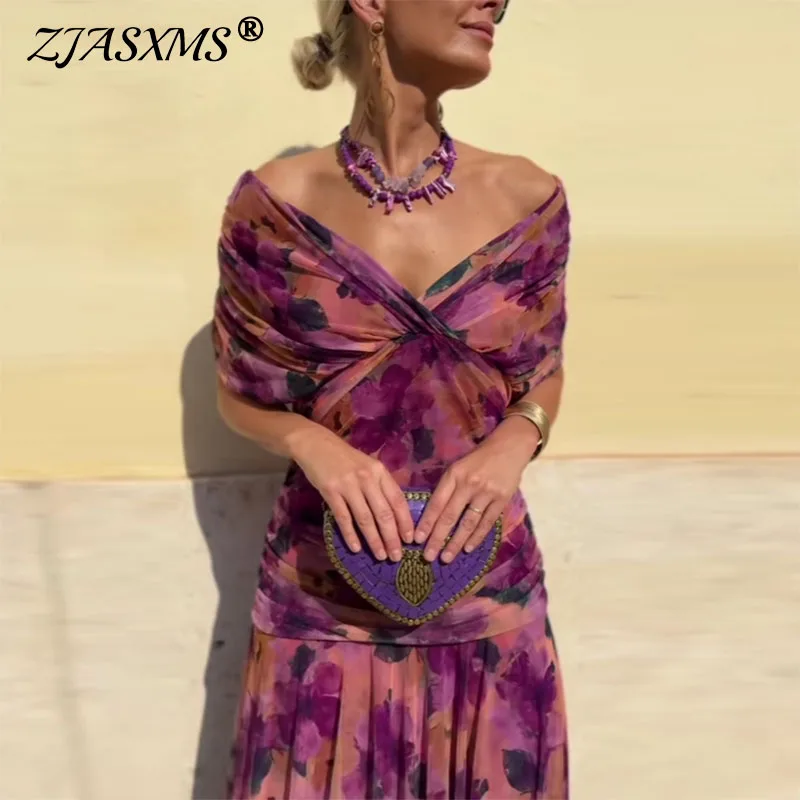 Robe plissée taille haute pour femme, vêtement élégant, style Boho, imprimé Floral, poitrine basse, manches chauve-souris, balançoire, fête, Cocktail, ligne a, nouvelle collection