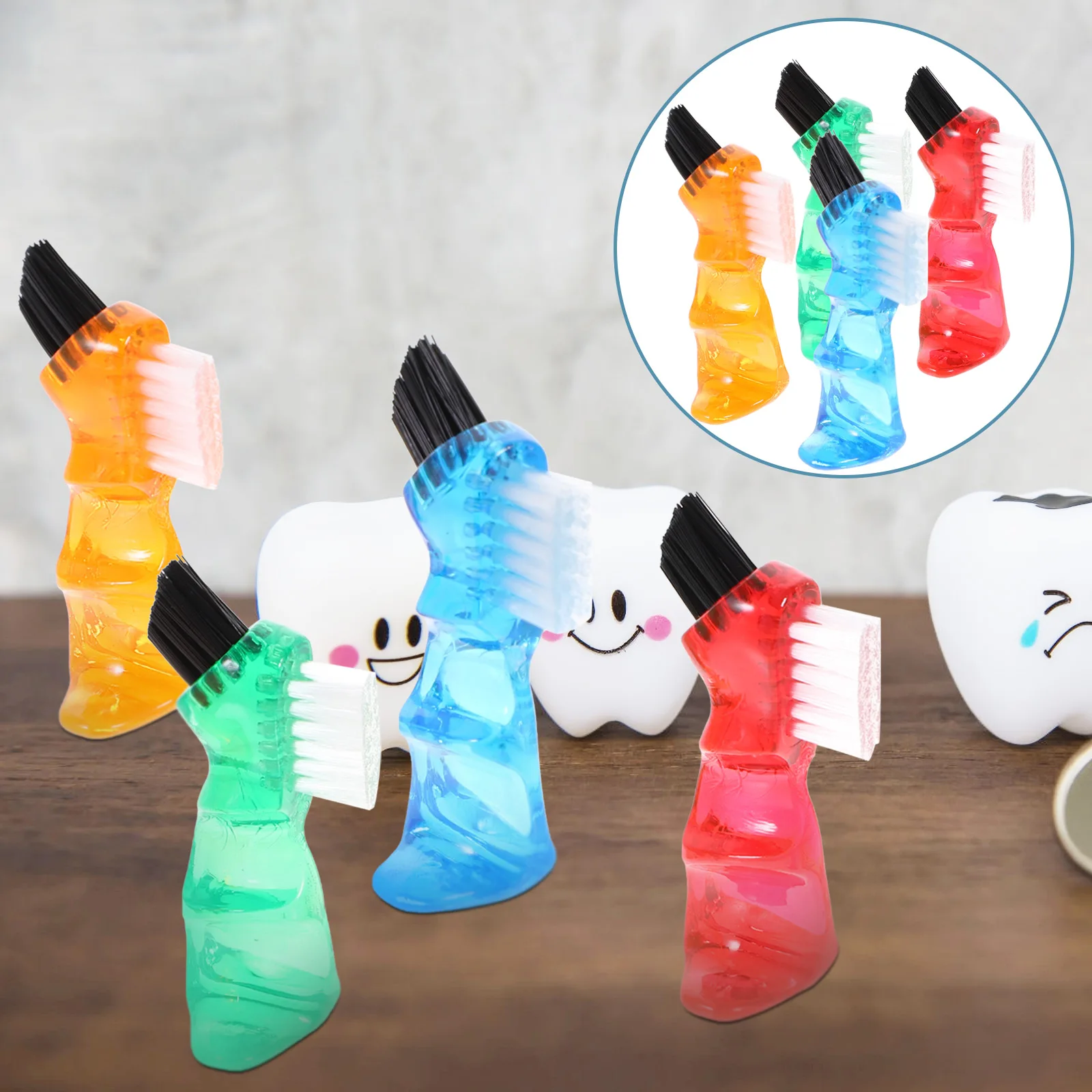 

4pcs Denture Brush Double-Ended Multi-Functional Cleaning Tool Portable Mini Toothbrush for Oral Care Household False Teeth