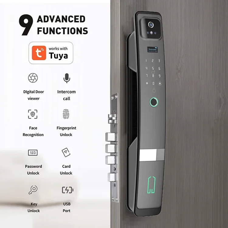 Factory Price Fully Automatic 3D Face Recognition Tuya Wifi Smart Door Lock with Camera