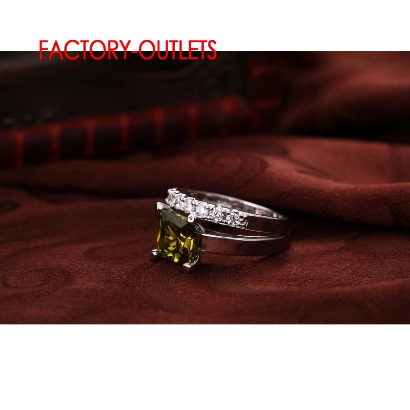 New Elegant Yellow Cubic Zirconia Crystal 925  Women Wedding Ring Set Brand Princess Cut Engagement Ring image 5