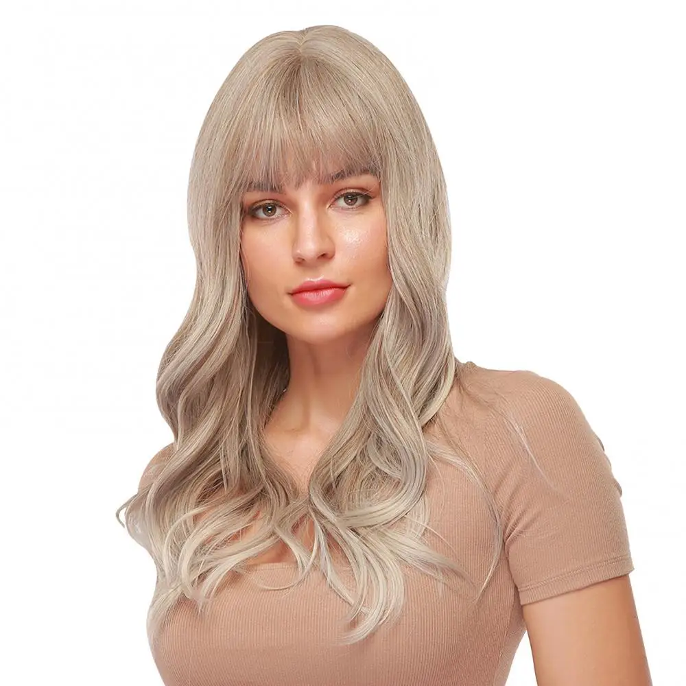 

24" Women Non-slip Adjustable High Temperature Fiber Synthetic Hair Wig Headband Ombre Brown Blonde Cosplay Long Synthetic Wigs