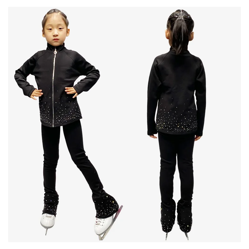 Figure skating training suit set, black purple skating training suit jacket, skating black, pink, white skating suit