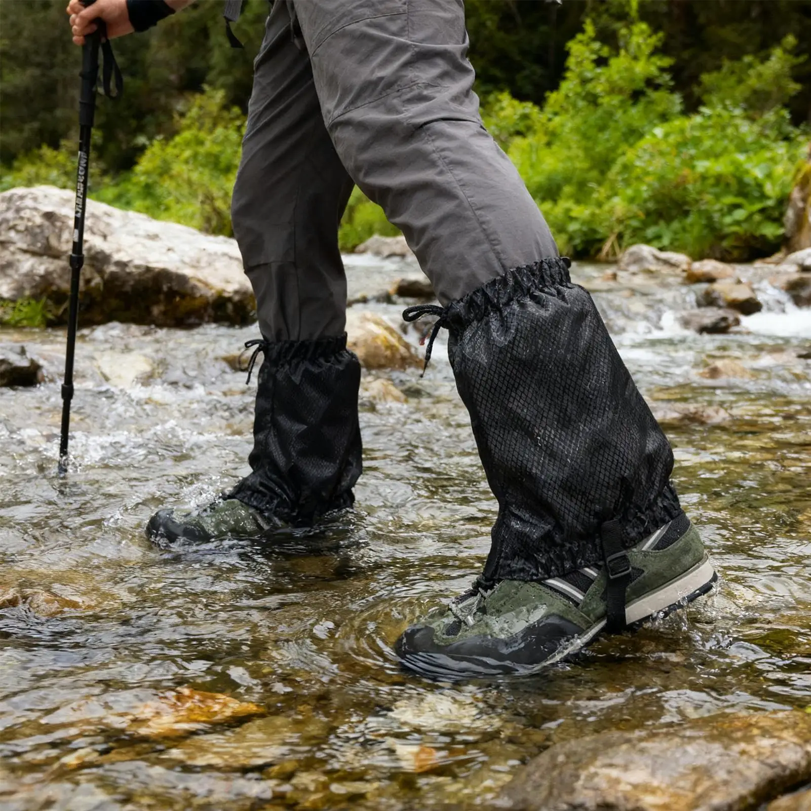 

1 Pair Black Hiking Gaiters, Breathable Boot Leg Cover For Skiing Mountaineering Climbing, Trail Running Outdoor Sports Supplies