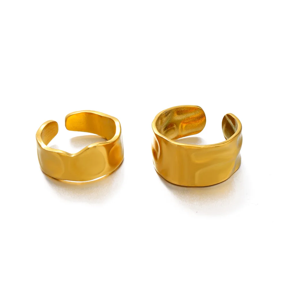 Gold Smooth Wide Face Ring Neutral Bohemian Jewelry Gold Plated Stainless Steel Adjustable Couple Rings Украшения Ки