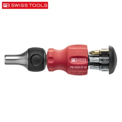 PB Swiss Tools PB 8453.R-30 Insider Stubby Ratchet - Pocket Tool with Bit Magazine and 6 PrecisionBits C6 - Swiss Made