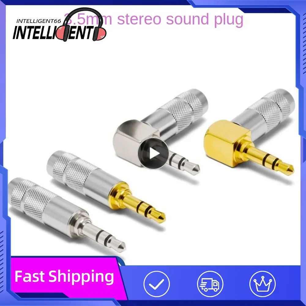 3.5mm Jack 3 Pole Audio Plug Earphone Splice Adapter HiFi Stereo Headphone Solder Wire Connector 90 Degree Bend Plug