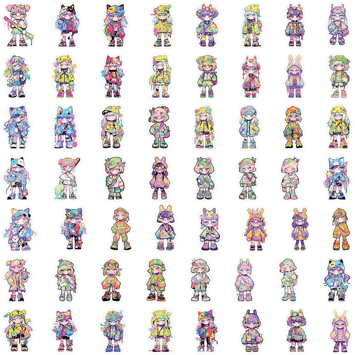 60Pcs Colorful Cute Anime Girl Stickers —— Trendy Cartoon Character Decals Suitable for Notebooks/Diaries