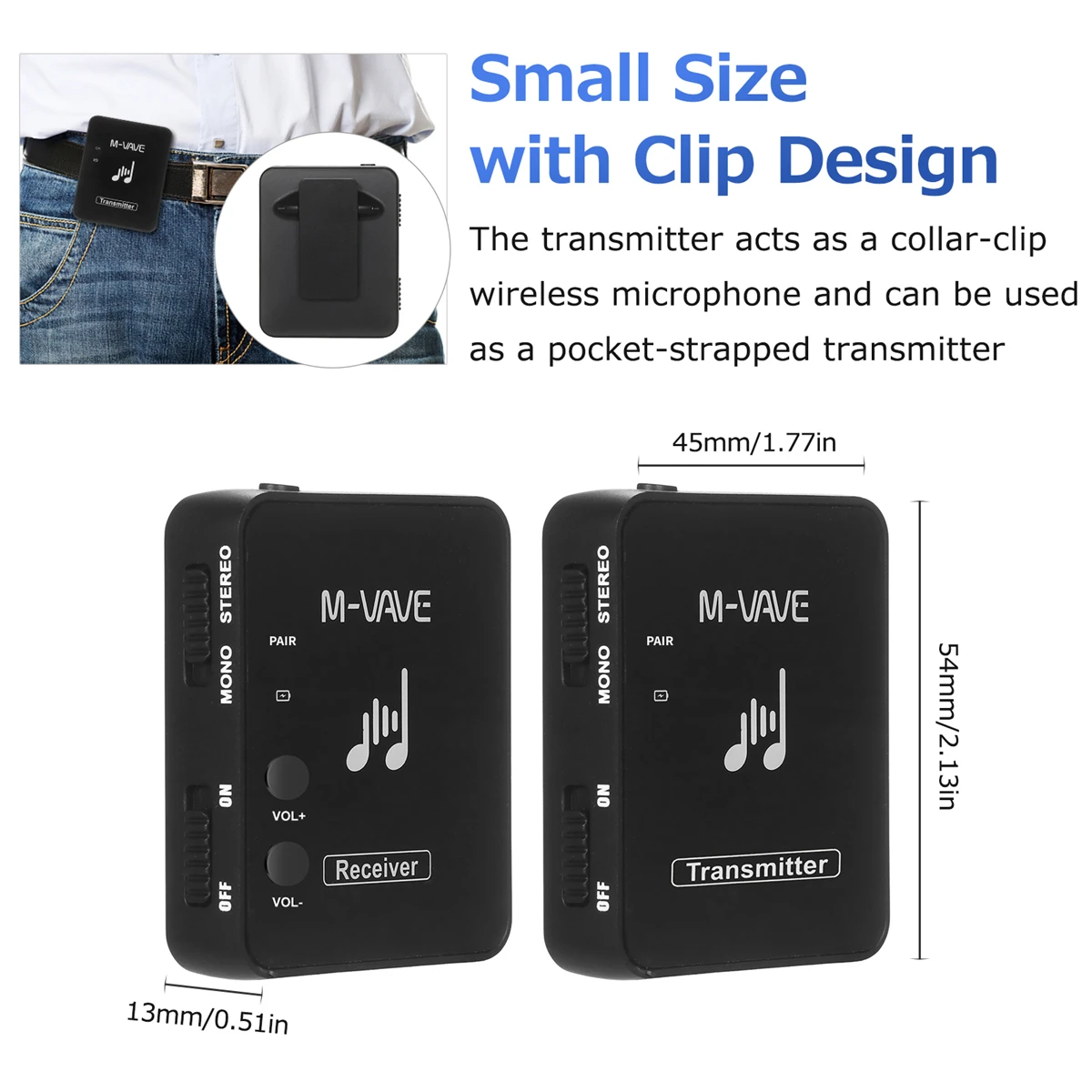 M-vave WP-10 2.4G Wireless System Earphone Monitor Transmission System Rechargeable Transmitter Receiver Mono Recording Function