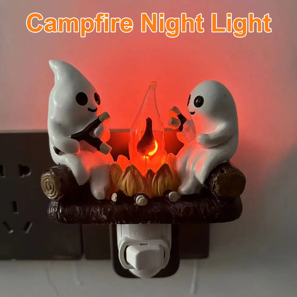 Spooky Fire Marshmallow Night Light Ghost Campfire Flickering Plug in Night Light Halloween Ghost Night Light Halloween Gifts