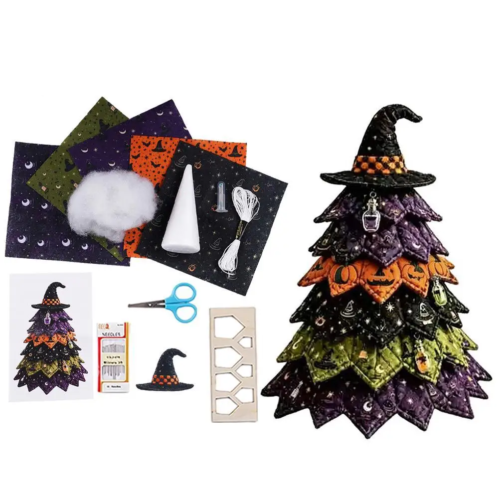 Halloween DIY Quilted Fabric Tree Tabletop Craft Kit Gift For Craft Lovers Padded Sewing Hand-Made Halloween Decor Hands Ability
