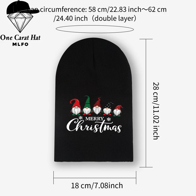 Sweet Festive Slouchy Beanie, Christmas Gnomes Cartoon Print, For Daily Winter Look, Christmas Party & Holiday Gift