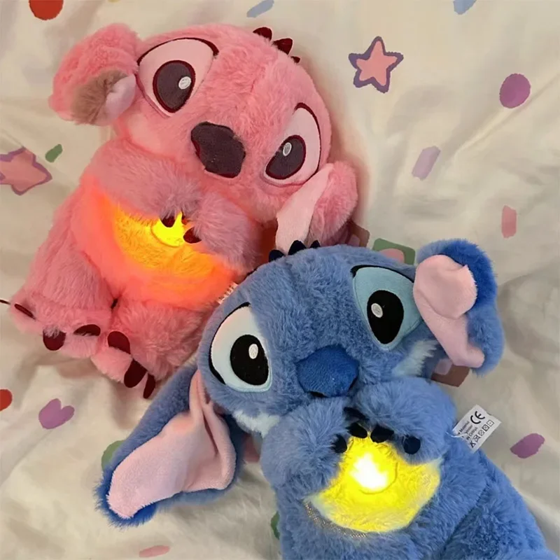 28cm Disney Stitch Angel Anime Plush Doll With Lighting Music Airbag Kawaii Appease Toy Baby To Soothe Sleep Peluche Kids Gift