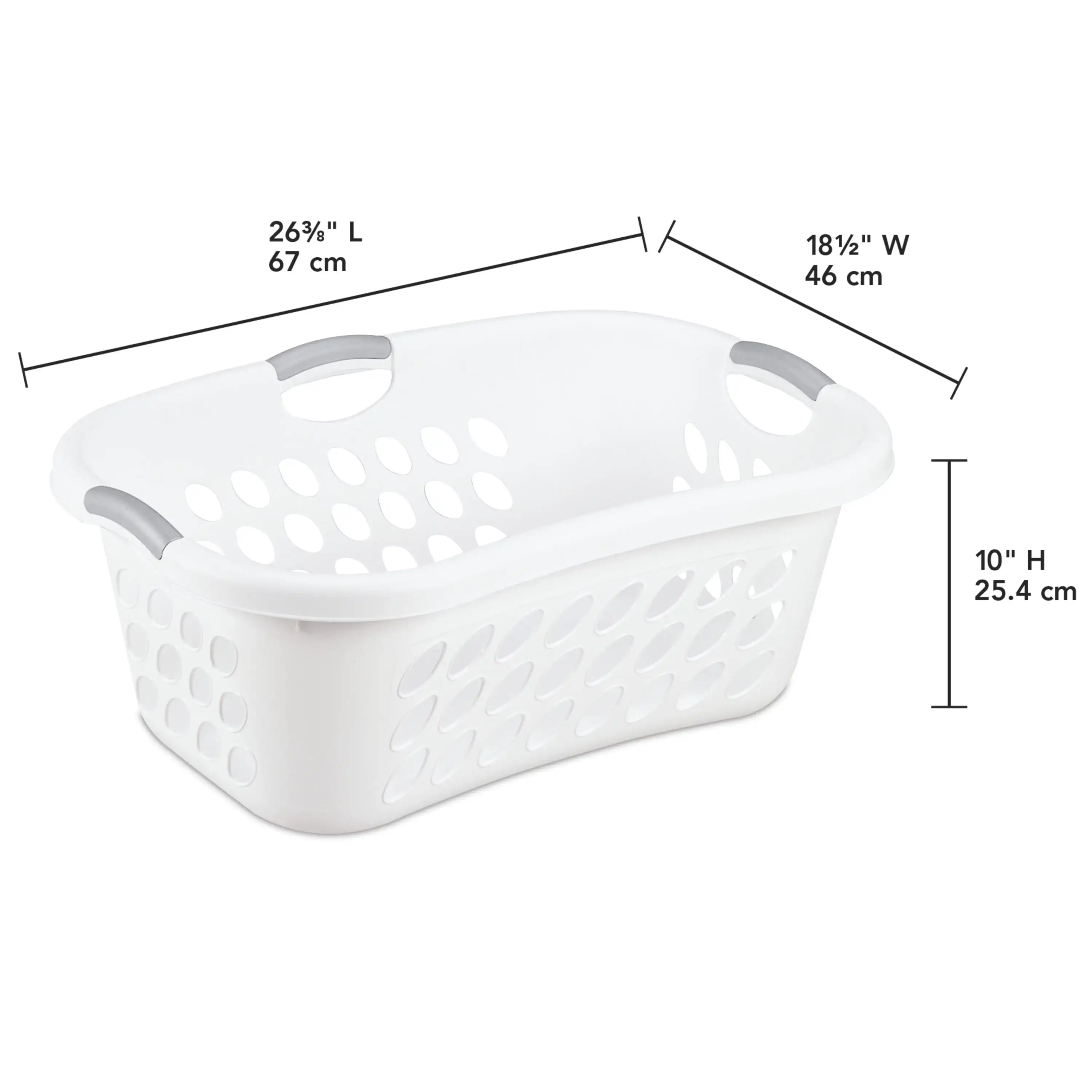 1.25 Laundry Basket Plastic White Contoured Shape Rests Comfortably Against The Hip for Effortless Transporting