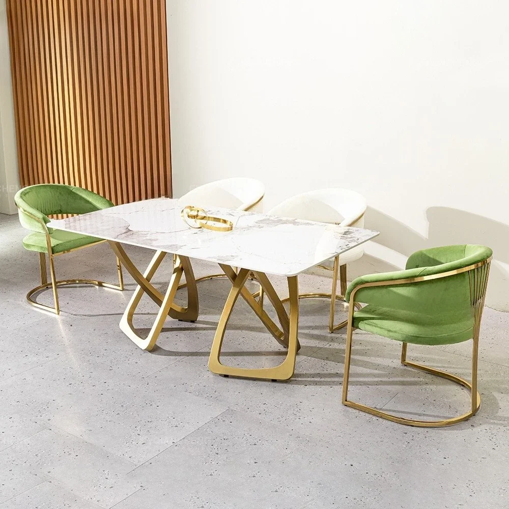 Light luxury rock slab dining table New modern high-end household rectangular high-end gold Italian designer dining table