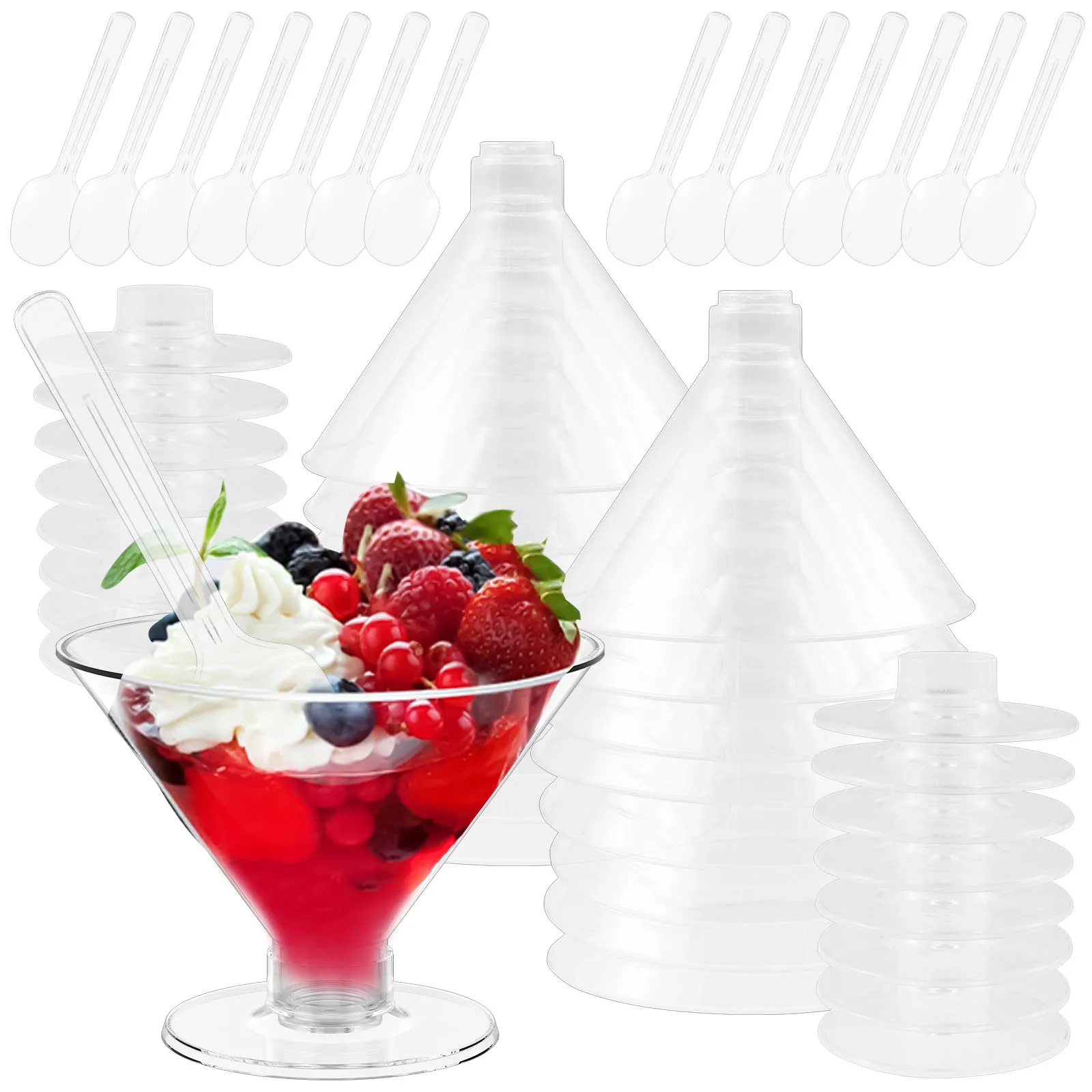 

50Pcs Plastic Martini Cup Multipurpose Clear Ice Cream Cup With Spoon for Party Barbecue Wedding Carnival Celebration Activity