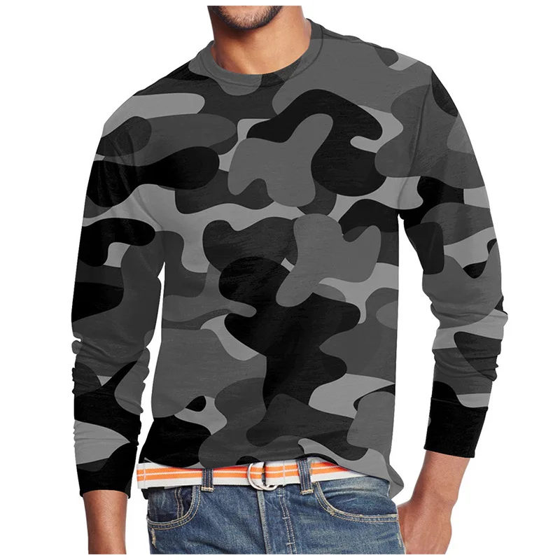 Camouflage T-Shirts Camo 3D Print Men Woman Long Sleeve T Shirt Oversized Streetwear Harajuku Pullovers Tees Tops Kids Clothing