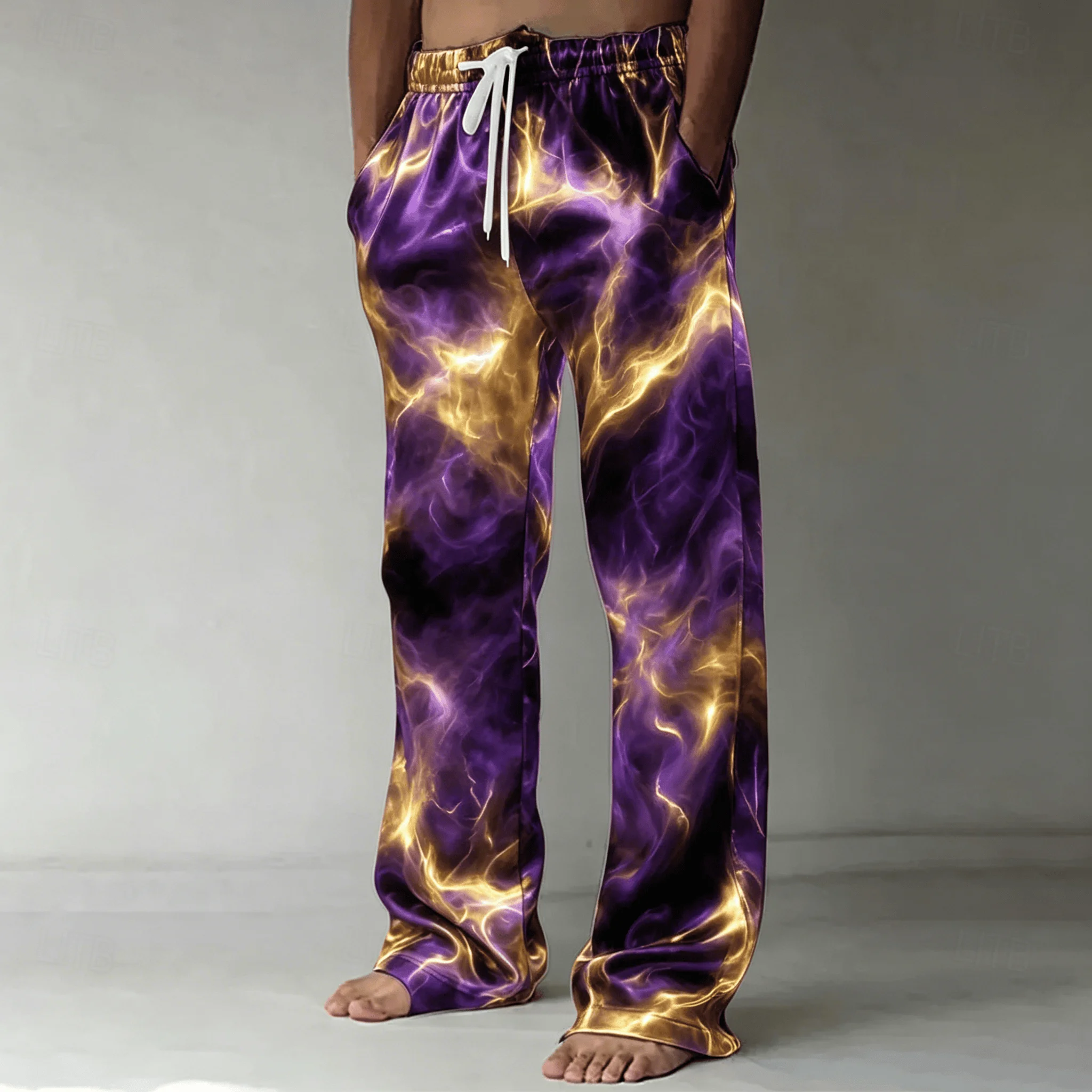 Herren-Hose mit Feuer-Blitz-Print und Kordelzug, Lässige Weite Hose für Frühling & Sommer Streetwear – Detail 9