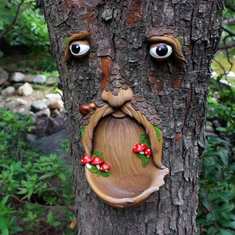 Captivating Tree Face Birdfeeder with Simulation Eyes Bird Feeder Intriguing Garden Sculpture for Wildlife Enthusiasts