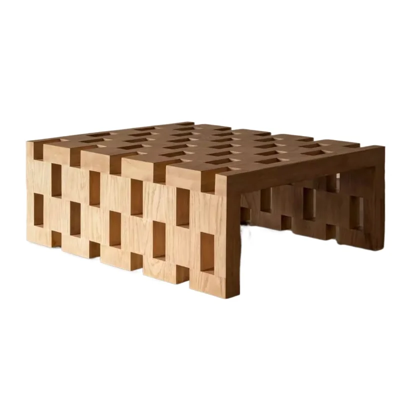 

Italian solid wood rectangular coffee table Simple retro coffee table for living room home light luxury wabi-sabi style