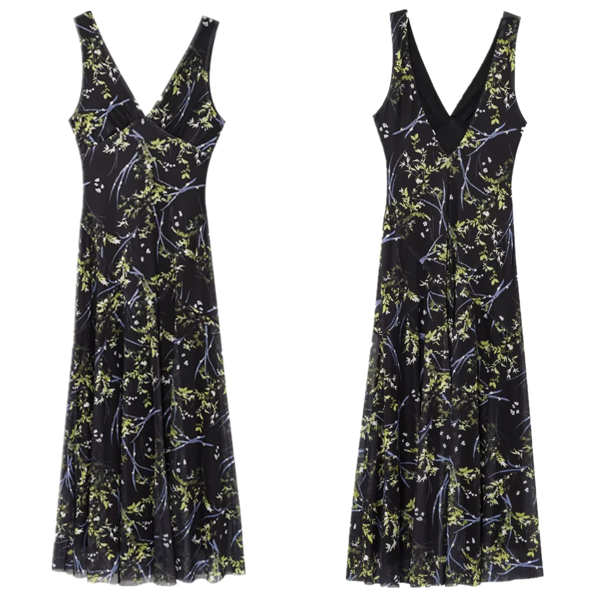 

Dave&Di 2025 Fashion Ladies French Retro Printed Ruffle Edge Chiffon Dress For Summer Dresses Sleeveless Vacation MIDI Dress Wom