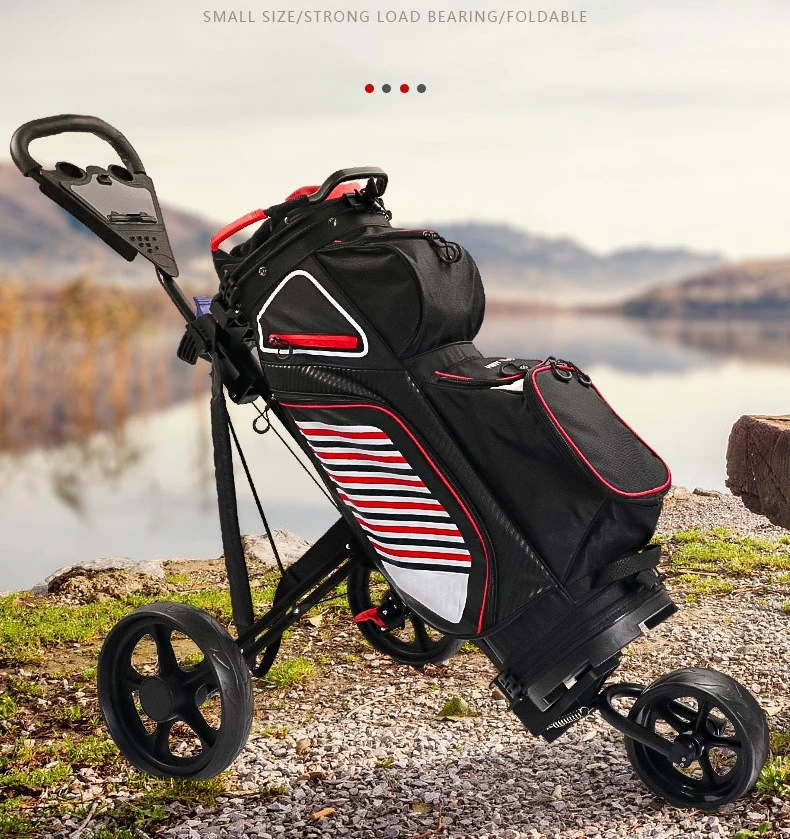 Aluminum 3-Wheel Golf Push Cart Foldable Lightweight Golf Trolley Portable Hand Push/Pull Golf Caddy with Durable Frame