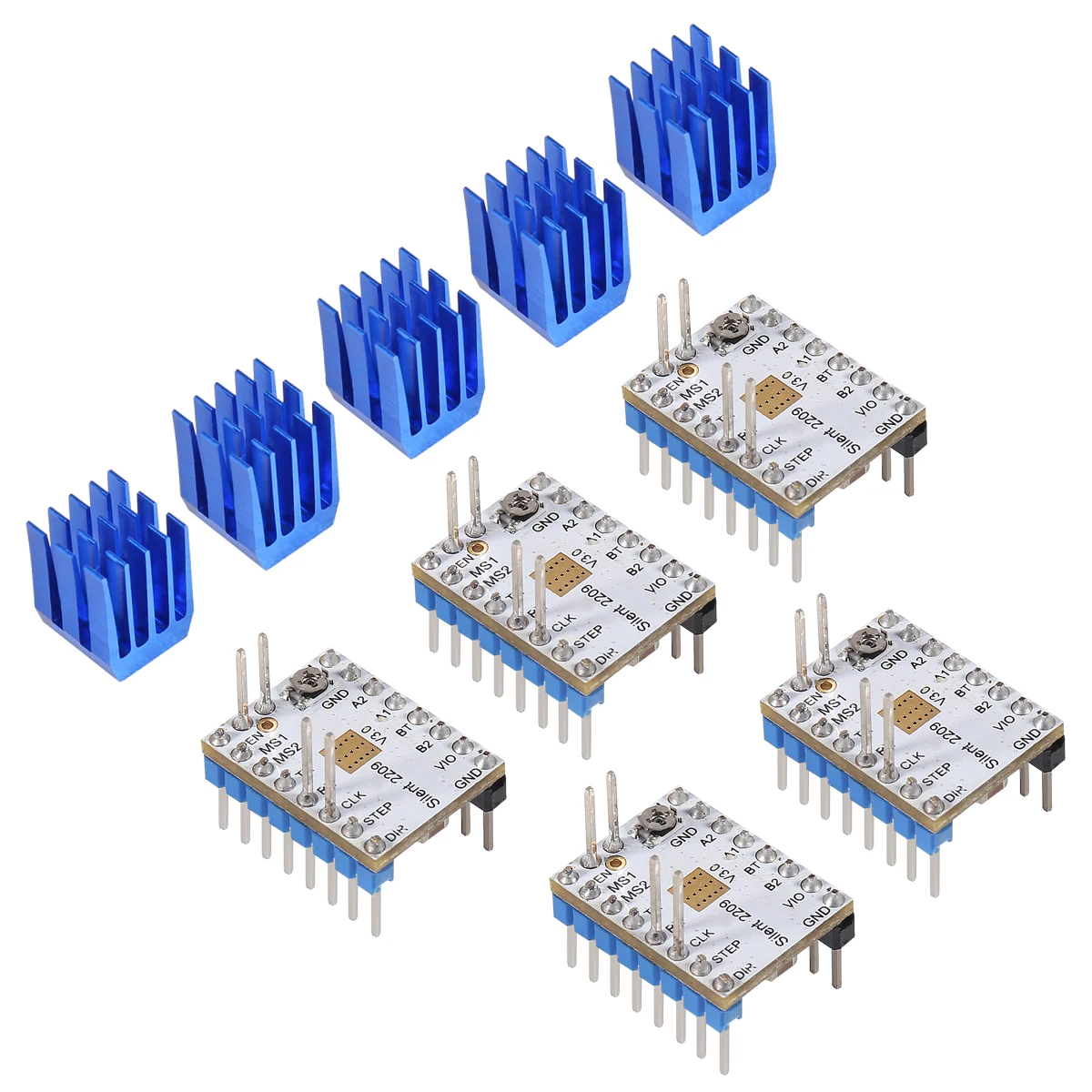 5Pcs TMC2209 V3.0 Stepper Motor Driver for 3D Printer with heatsink Microsteps Current 2.8A Peak for Reprap Ramps1.4 MKS Gen