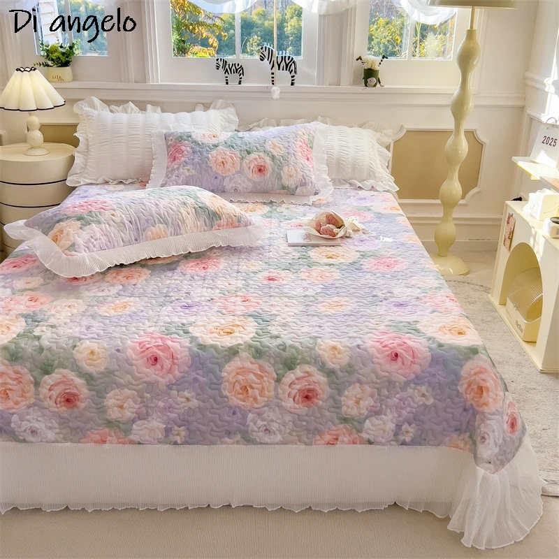 French Style Lace Edge With Quilted Bedspread Pillowcase Throws Blanket Plaids Coverlet 1PC Bed Cover Coverlet Blankets #/
