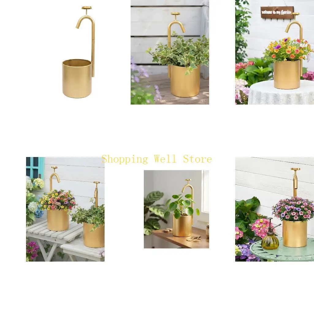 KX4B Gold Iron Flower Pot Indoor Succulents Flower Pot for Desk Window Shelf Use