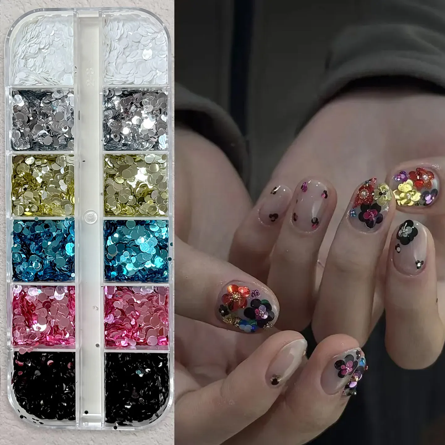

1Box 1-3mm Mini Round Glitter Flakes Nail Art Sequins Sparkling Dots Flower Flakes Nail Decorations DIY Manicure Accessories