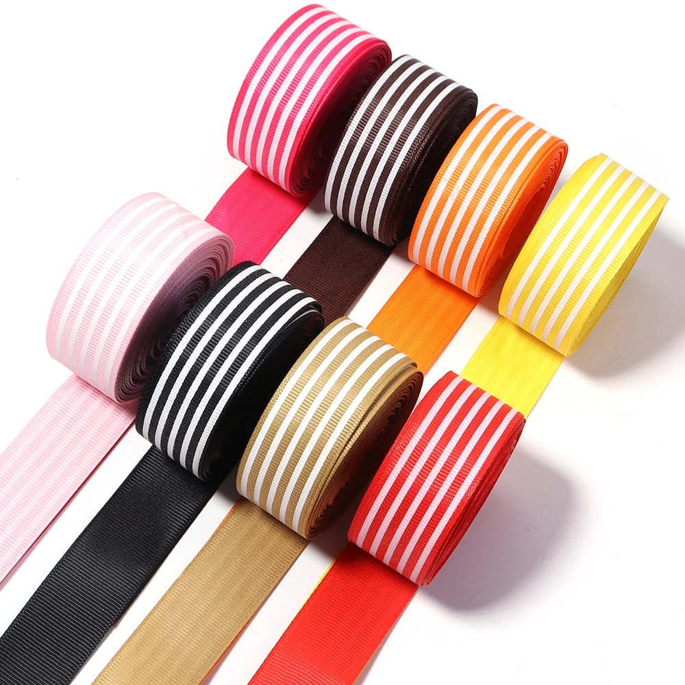 2,5 cm einseitiges Streifenband in Schwarz, Weiß, Rot und Blau, Ripsband, Nähband, Partyband, weiches Stoffband, Wickelband, Gurtband