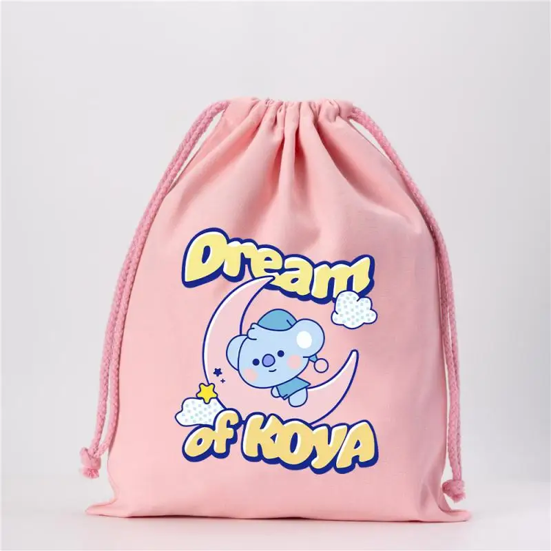 Anime Peripheral Bt21 Cartoon Cute Bundle Pocket Colorful Drawstring Bag Shoe Bag Canvas Storage Bag Gift for Friends