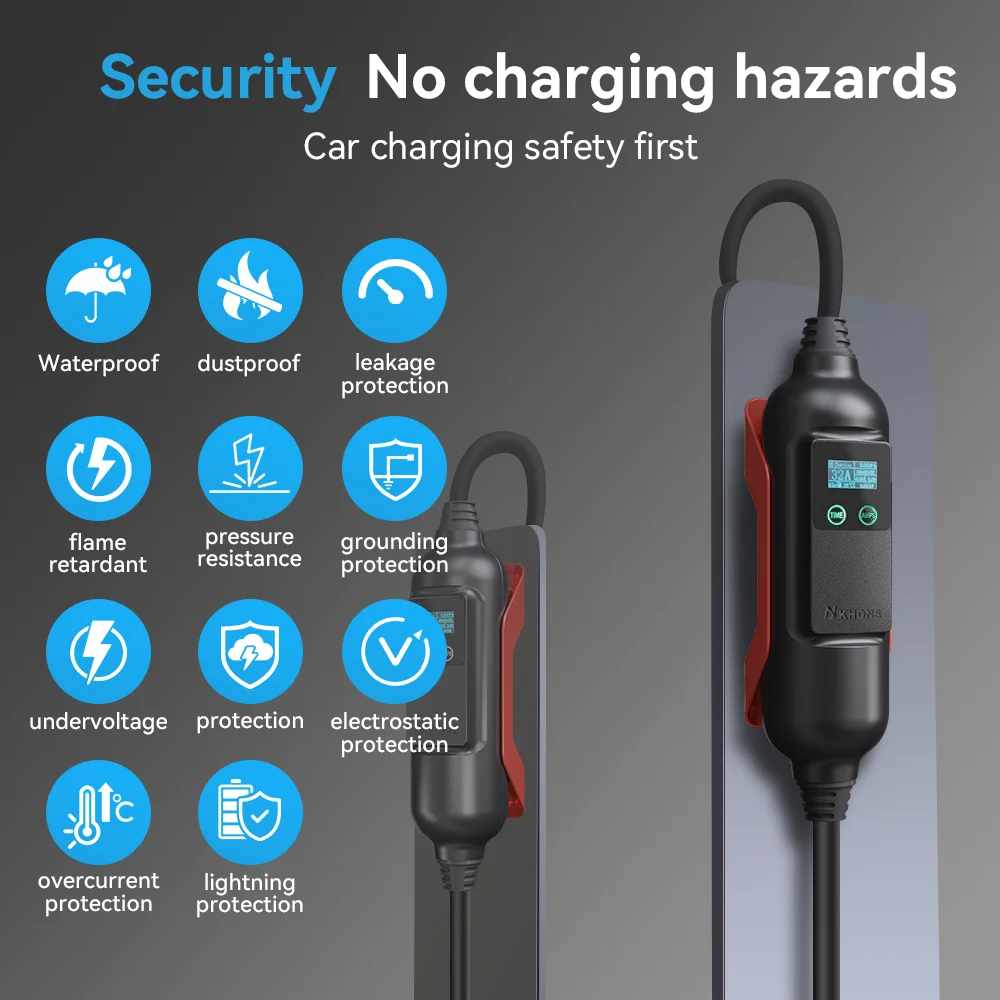 Khons EV Portable Charger Type2 22kw Electric Car Charger Charging Case 32A Three Phase Electric Car Charger 5m Cable