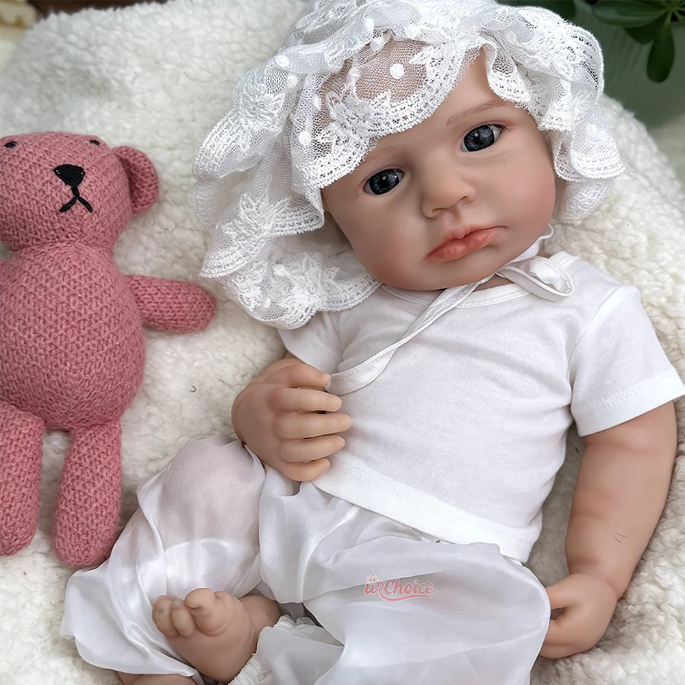 18 Zoll Silikon Neugeborene Babypuppe Realistisches Baby Mädchen mit Sternenenaugen Lebensechte wiedergeborene Kleinkinder für Kindergeschenke